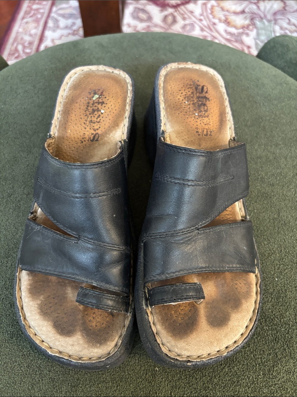 Hush Puppies Black Leather Slip-On Wedge Mules